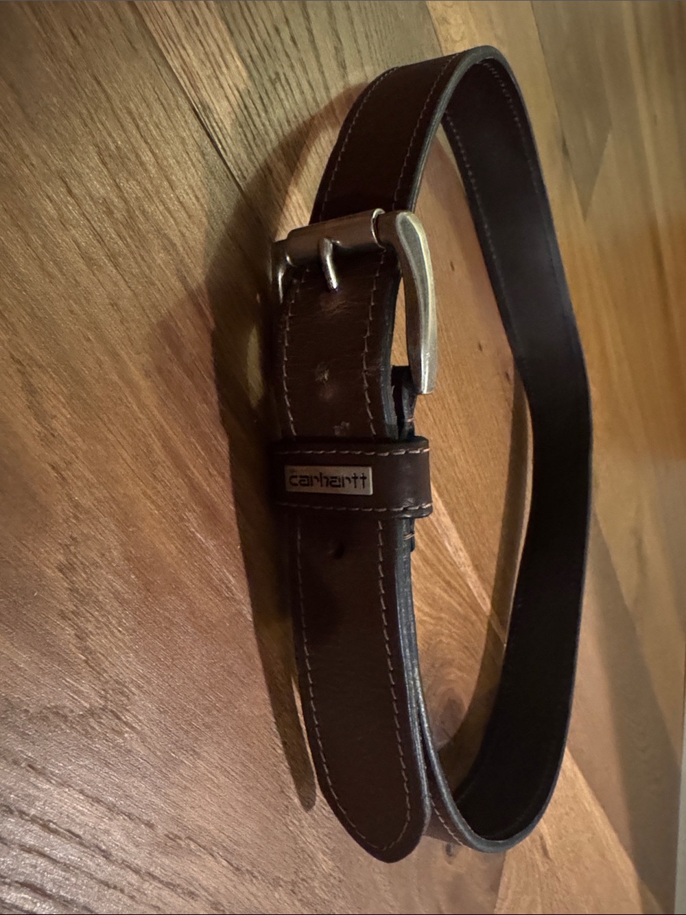 Carhartt Dark Brown Leather Belt with Silver Buckle